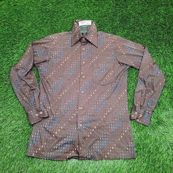 Vintage Van-Heusen Disco MOD Button Shirt Medium 19x28 Brown - Picture 1 of 11
